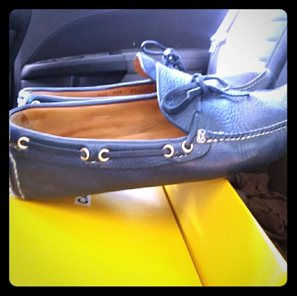 Blue Driving Shoes Grained Calf Leather